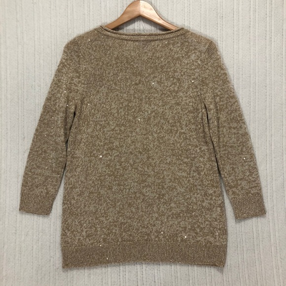 Talbots Women's Tan‎ Sequin Sparkle Knit Sweater M - Picture 5 of 7